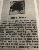 Advert for Emma Sears in Lulu White’s Mahogany Hall Brochure. ca 1917.