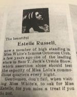 Advert for Estelle Russell in Lulu White’s Mahogany Hall Brochure. ca 1917.