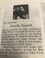 Advert for Estelle Russell in Lulu White’s Mahogany Hall Brochure. ca 1917.