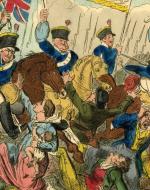 British cavalry soldiers stampeding protesters