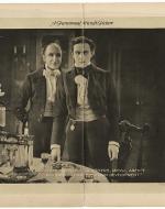 Jekyll with George Carew; lobby card; caption: "In devoting yourself to others, Jekyll, aren't you neglecting your own development."