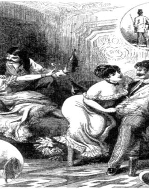 Men and prostitutes in a brothel 