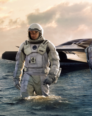 This image shows Cooper in water (Miller's planet).