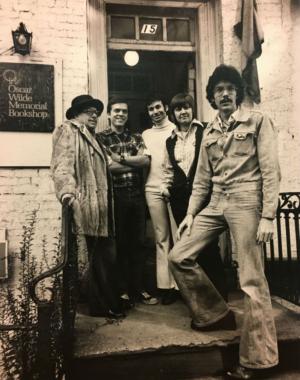 Photograph of Craig Rodwell, Tennessee Williams, and staff of Oscar Wilde Memorial Bookshop