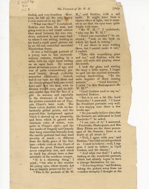 Back side of Folio 1, page 2 of Wilde's Blackwood's July 1889 publication. No markings other than a penciled call number in the top left hand corner.