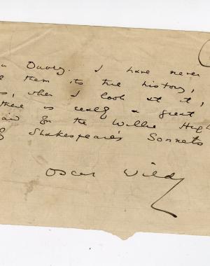 Folio 105 is a handwritten notebook page with no cutouts. The text ends with Wilde's signature and the notebook page is torn off mid-page.