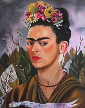 Frida Kahlo's 1940 "Self Portrait With Cropped Hair", Cindy Sherman's 1978 "Untitled Film Still #12", Frida Kahlo's 1931 "Frida and Diego Rivera, 1931", Frida Kahlo's 1940 "Self Portrait, Dedicated to Dr Eloesser"