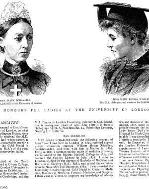 Articles about Mary Louisa Worley and Mary Scharlieb, two female medical graduates at the University of London