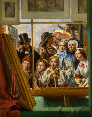 Persons Gathered at  Window Viewing a Painting