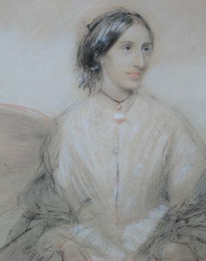 George Eliot, Chalk Pastel attributed to George Barker Jr. (ca. 1845)