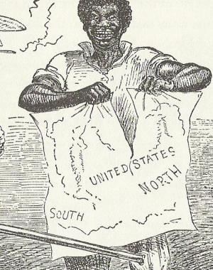 A Black Man Ripping Apart a Map of North and South 