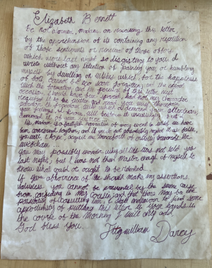 Recreation of Mr. Fitzwilliam Darcy's Letter to Ms. Elizabeth Bennet
