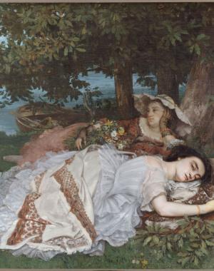 Two Women Resting Alongside a Riverbed