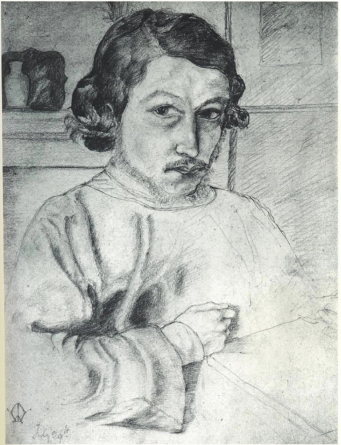 Earliest known image, a self-portrait of the young Morris in 1855 