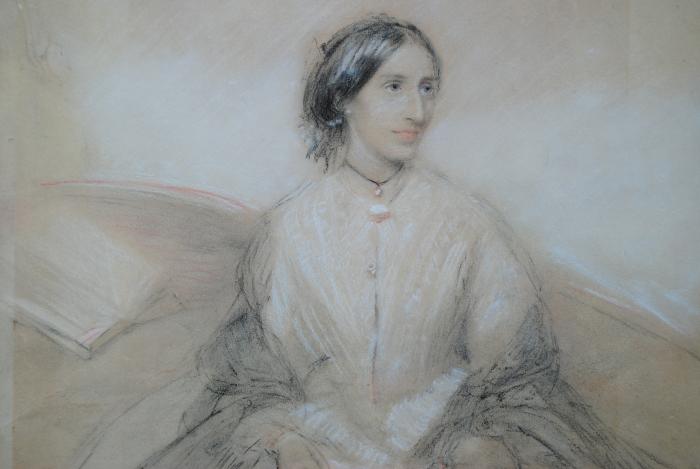George Eliot, Chalk Pastel attributed to George Barker Jr. (ca. 1845)