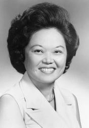 Black and white portrait of Representative Patsy Mink, used as a promotional image for her presidential campaign in 1972