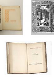 Top left: The frontispiece and title page of The Were-Wolf. Top right: The decorative title page and inside cover of Green Arras. Bottom centre: The undecorated title page of A Shropshire Lad. Images found on Google Image.
