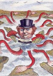 Imperialism is represented as an octopus sorrounded by small fish. The Octopus is England and reaching out to control other fish (other countries). 