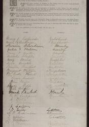 An image of New Zealand's Women Suffrage Petition Roll that was submitted to Parliament on July 28th, 1893 which includes the beginning of over 25,519 names that signed the suffrage petition