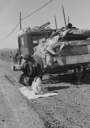 Migrating “Okies” (farmers from the Dust Bowl) along Route 66 in the 1930s.