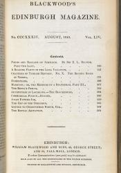 Blackwood's Edinburgh Magazine, Table of Contents, August 1843
