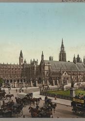 A large building with a clock tower. Houses of Parliament, London, England. [Between 1890 and 1900] Photograph. Retrieved from the Library of Congress, www.loc.gov/item/92518894/.