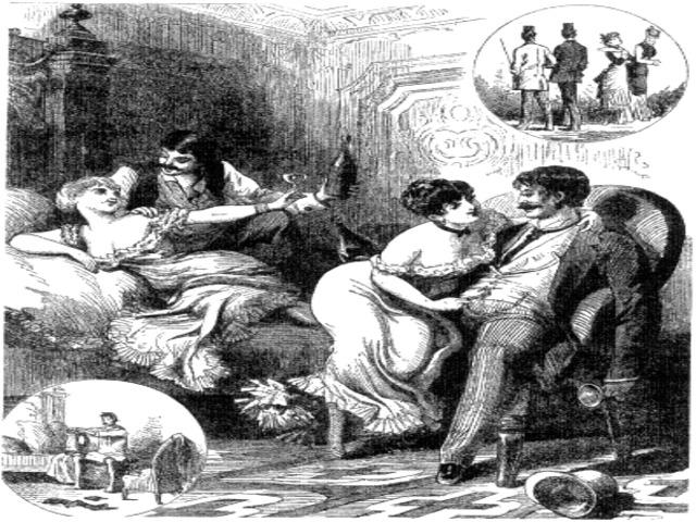 Men and prostitutes in a brothel 