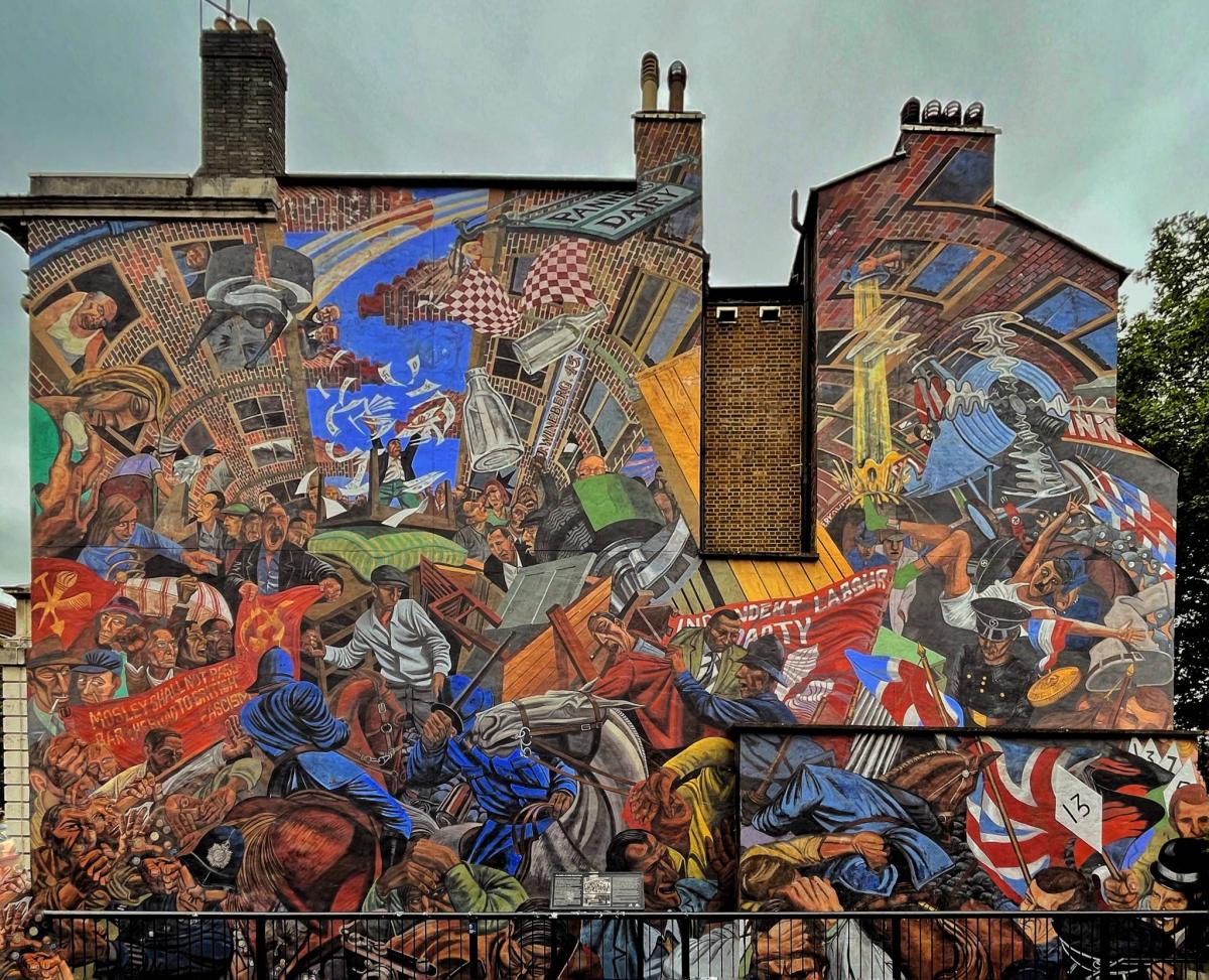 Battle of Cable Street Mural on side of St. George's Town Hall