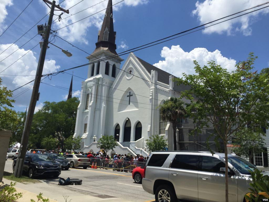 People Mourning at Charleston Church after Shooting