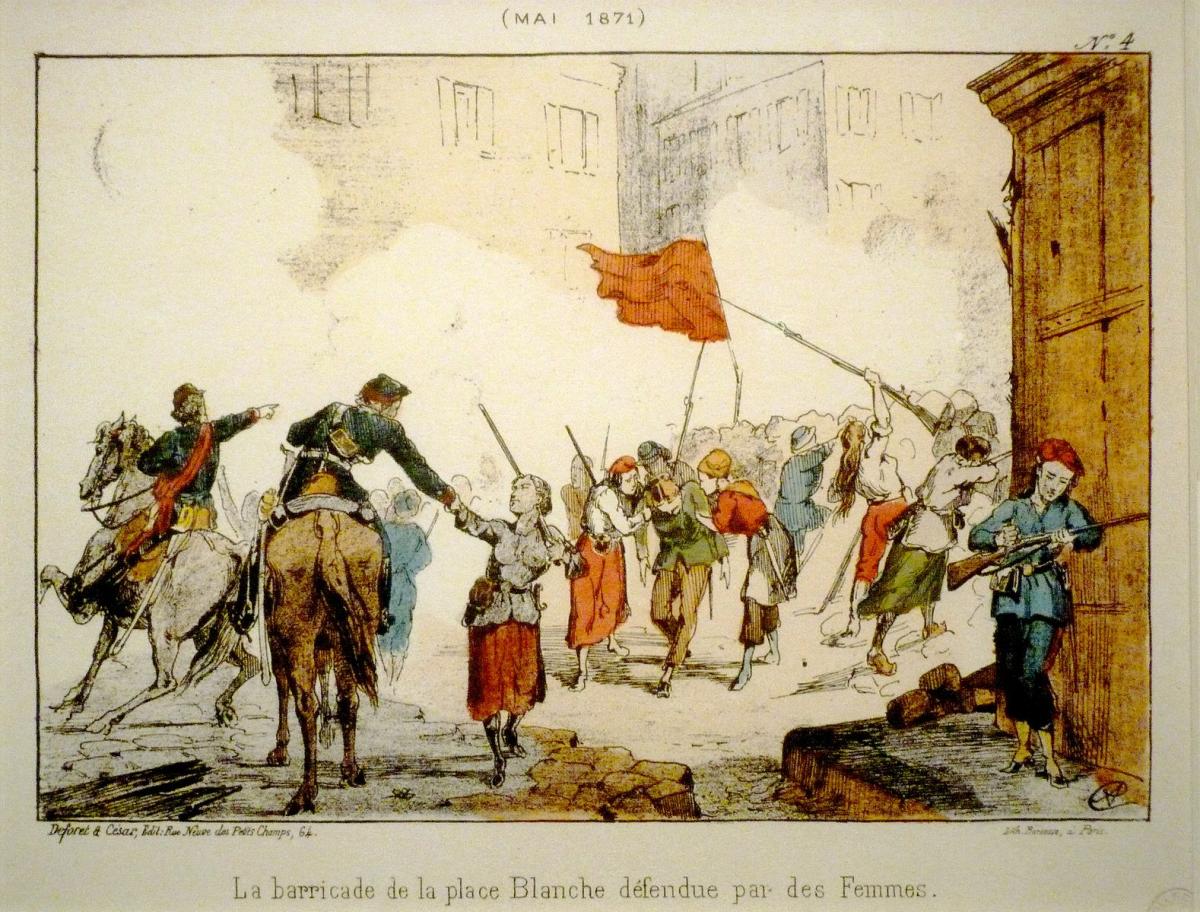 Painting of the Barricade of Place Blanche being defended by women during the Bloody Week
