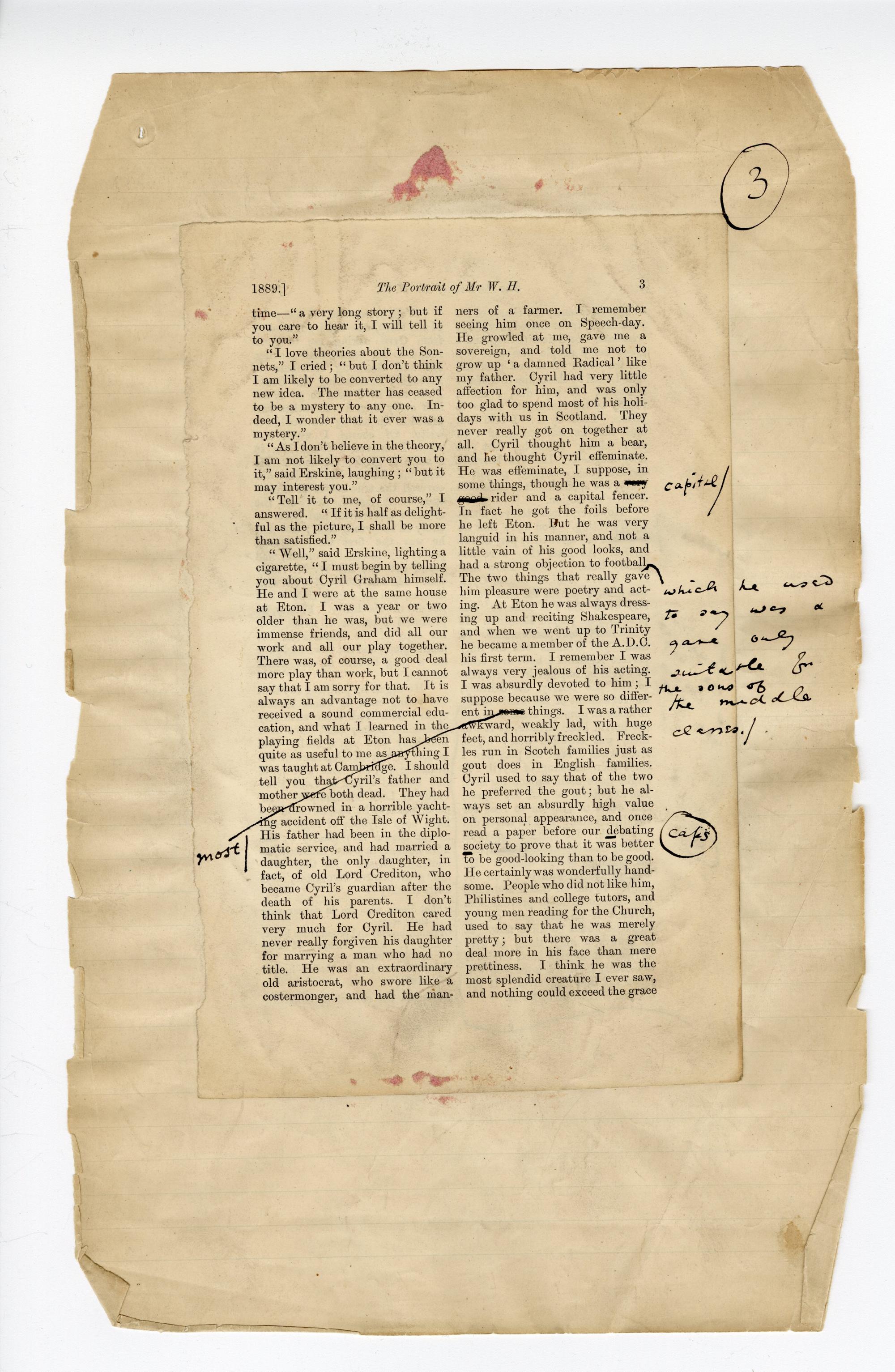 Folio 3 with Wilde's handwritten annotations in the margins of the page.
