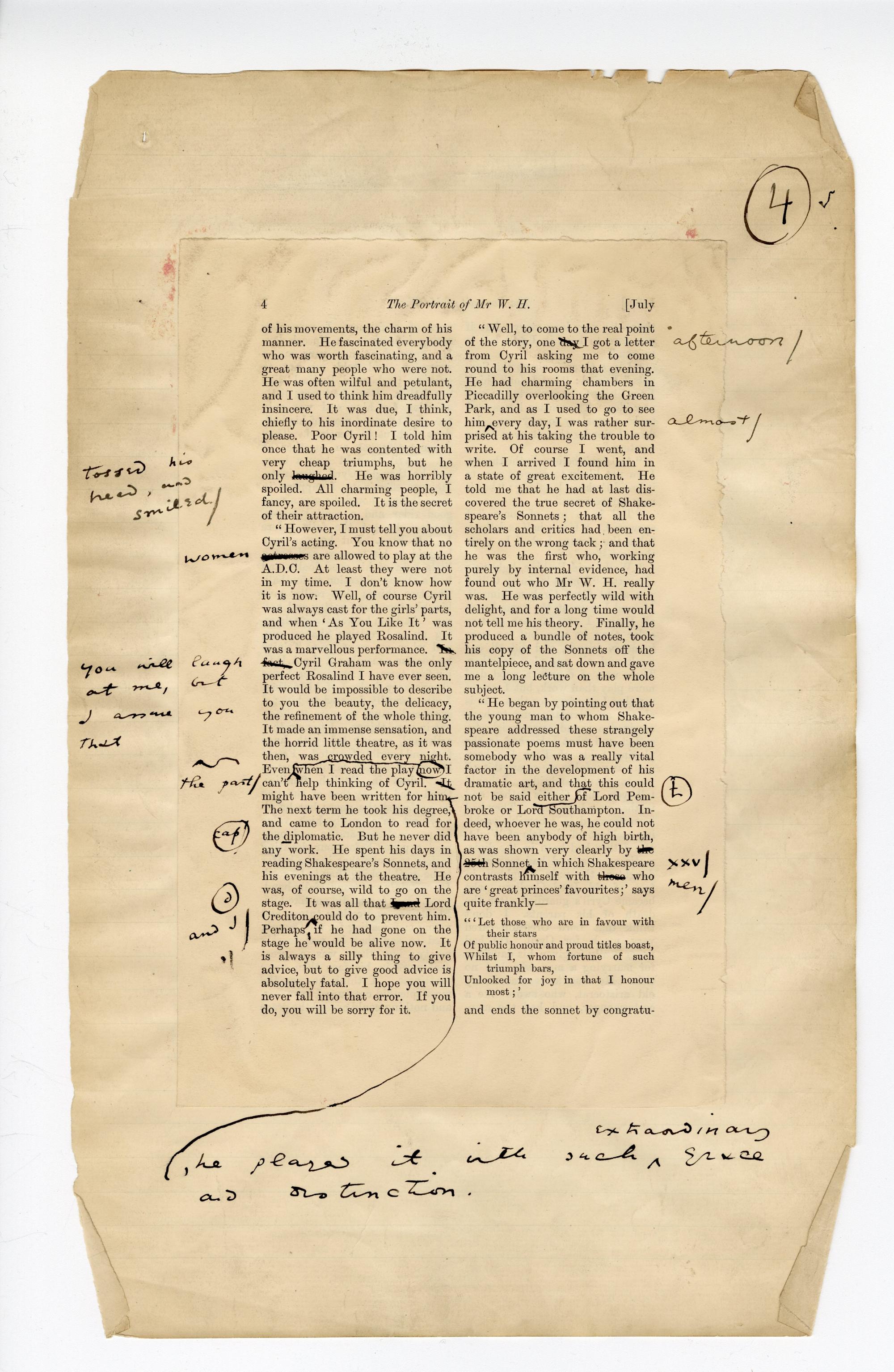 Folio 4 contains a full page 4 from Blackwood's printing annotated in Wilde's hand.