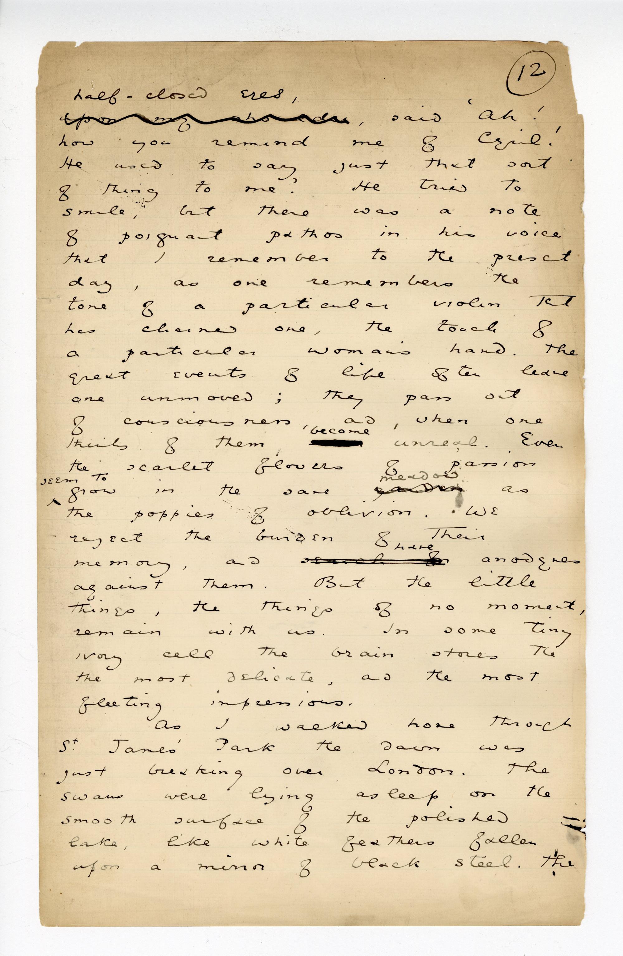 Folio 12 is a handwritten notebook (Wilde's handwriting) page with no cutouts. 