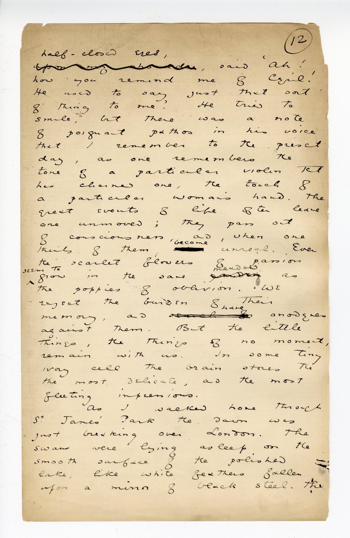 Folio 12 is a handwritten notebook (Wilde's handwriting) page with no cutouts. 
