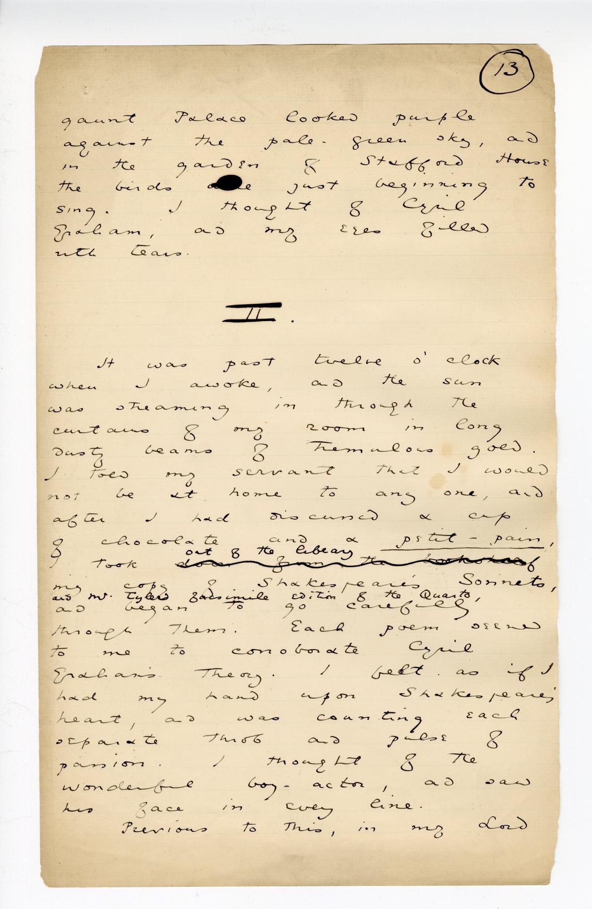 Folio 13 is a handwritten notebook page with no cutouts. 