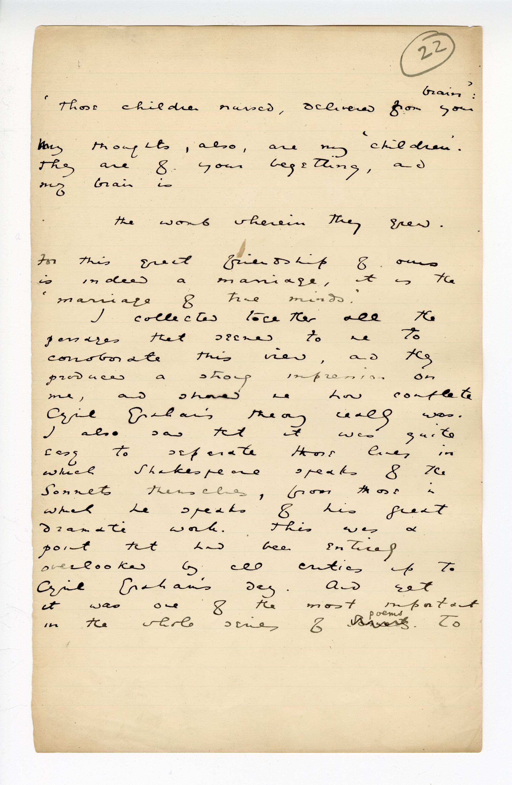 Folio 22 is a handwritten notebook page with no cutouts. There is space at the bottom for Wilde to continue, but he ends with "To" seemingly in order to have the Blackwood's page on Folio 23 pick up where this page leaves off.