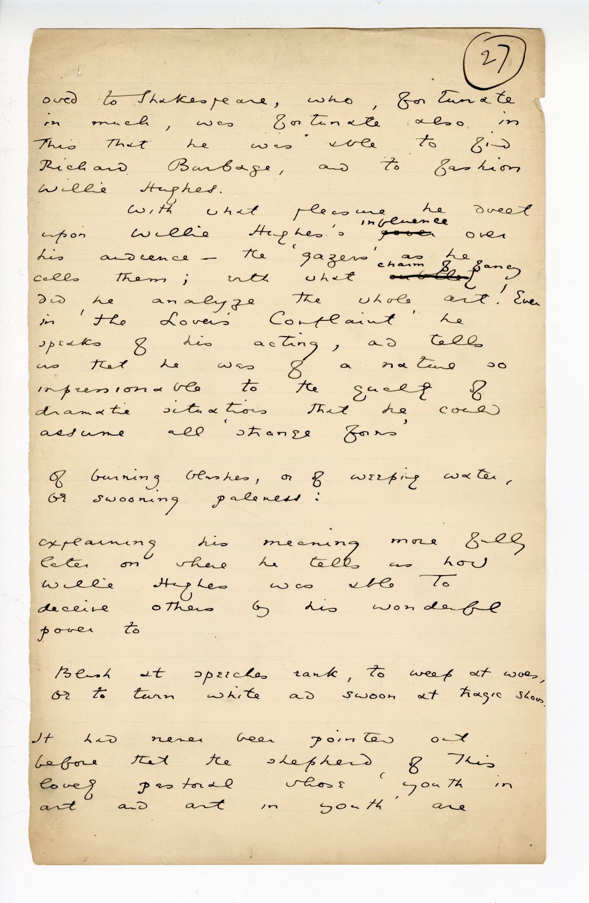 Folio 27 is a handwritten notebook page with no cutouts. 