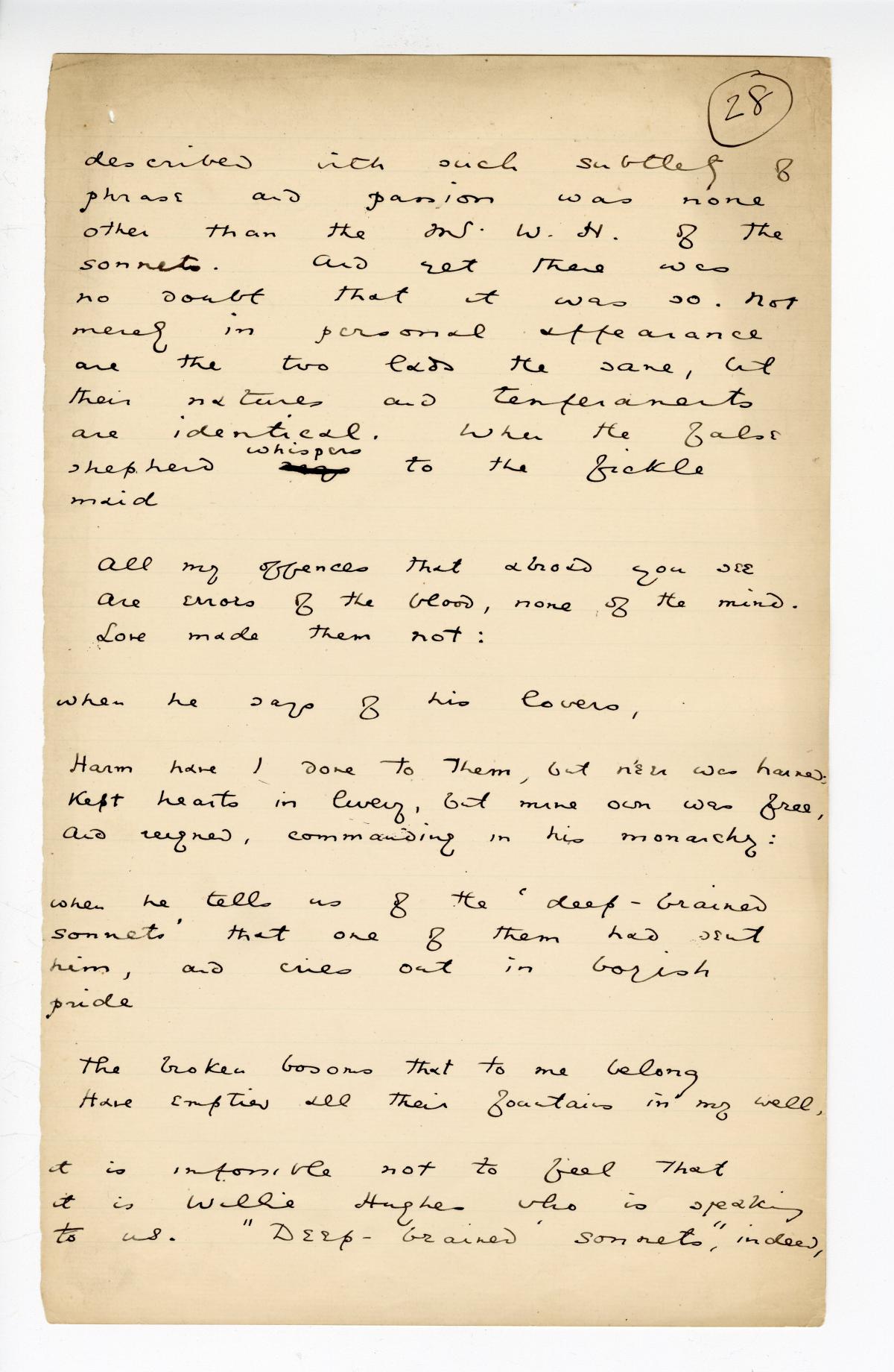 Folio 28 is a handwritten notebook page with no cutouts. 