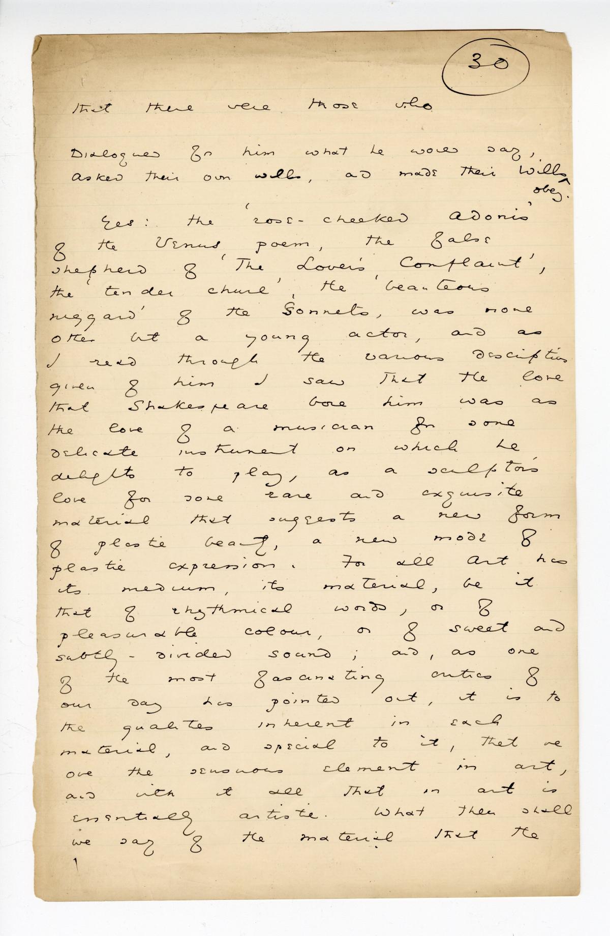 Folio 30 is a handwritten notebook page with no cutouts. 