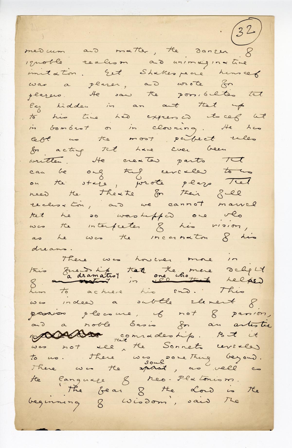 Folio 32 is a handwritten notebook page with no cutouts. 