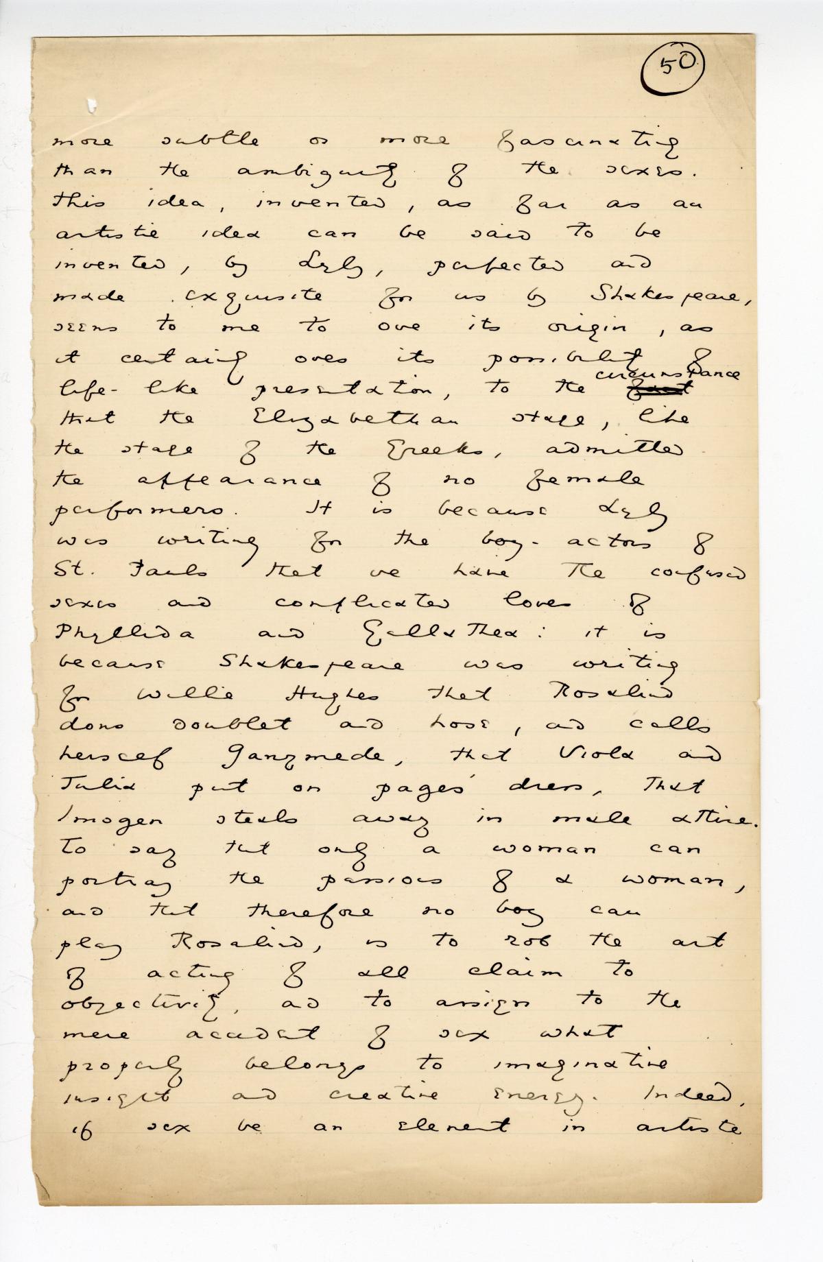 Folio 50 is a handwritten notebook page with no cutouts.