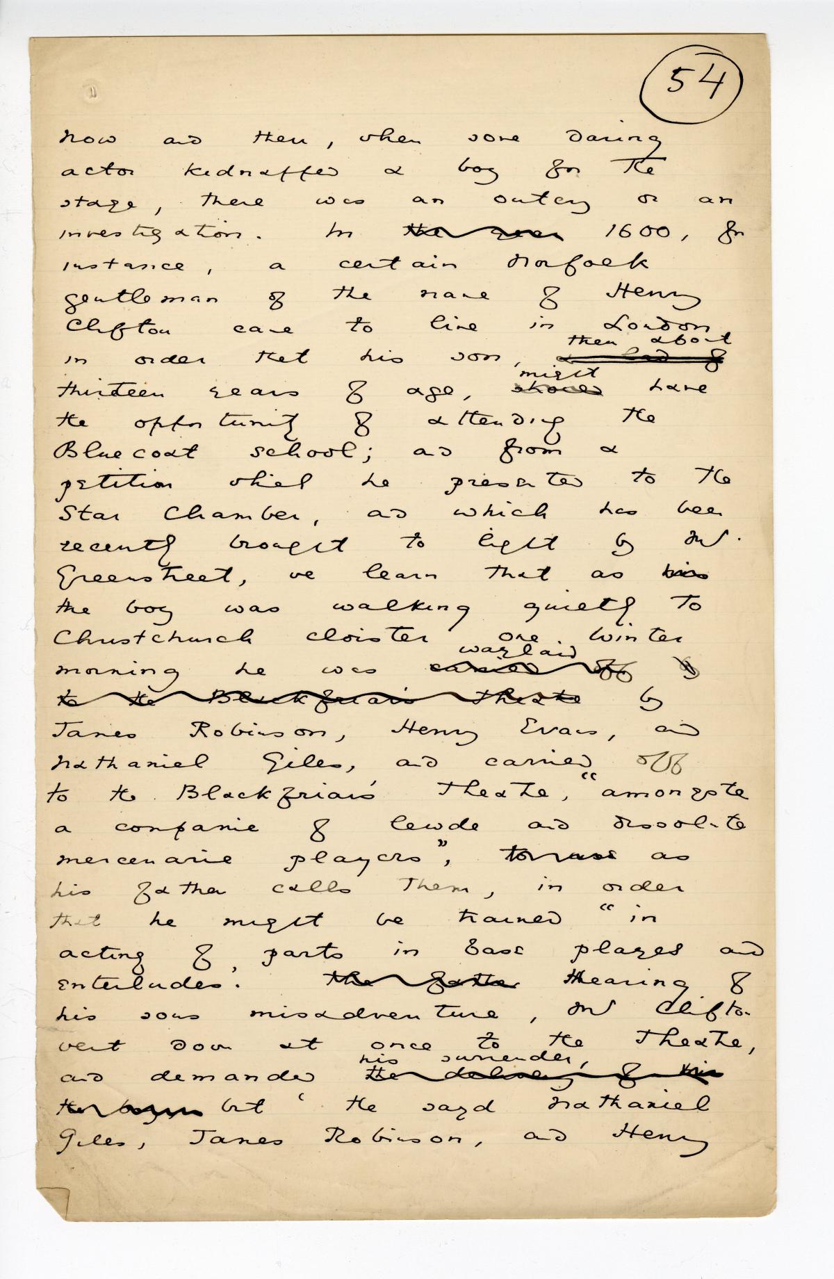 Folio 54 is a handwritten notebook page with no cutouts.