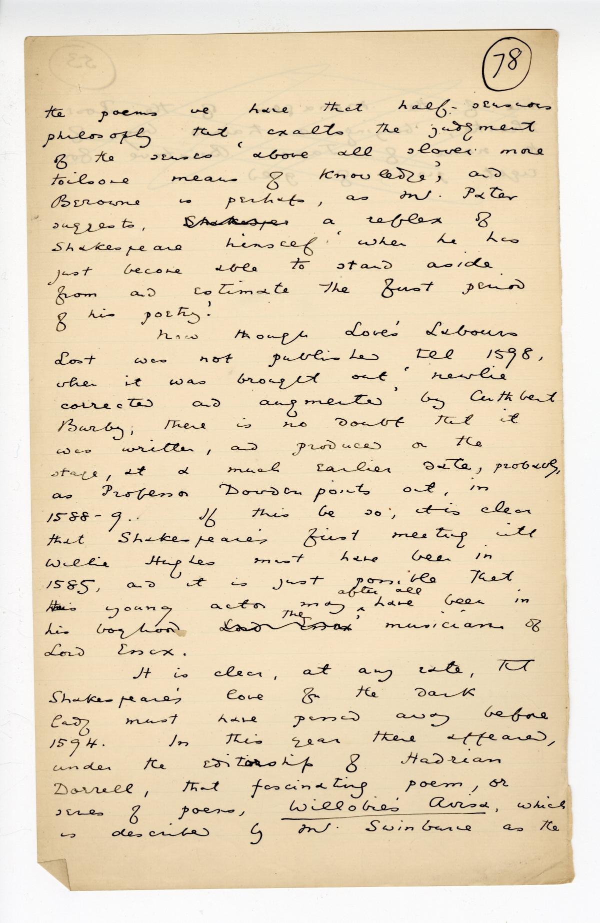 The recto side of folio 78 is a handwritten notebook page with no cutouts. 