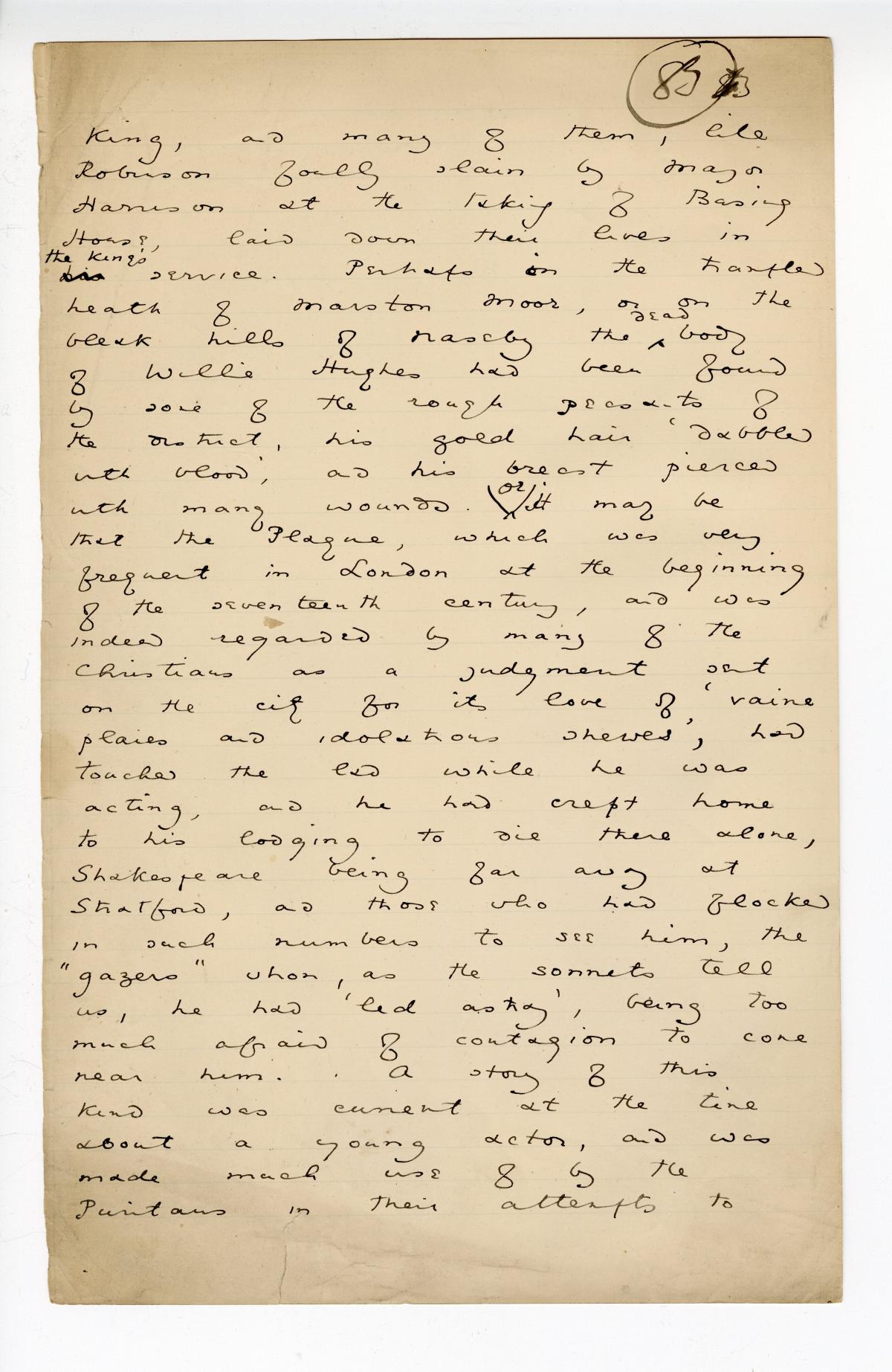 Folio 83 is a handwritten notebook page with no cutouts. 