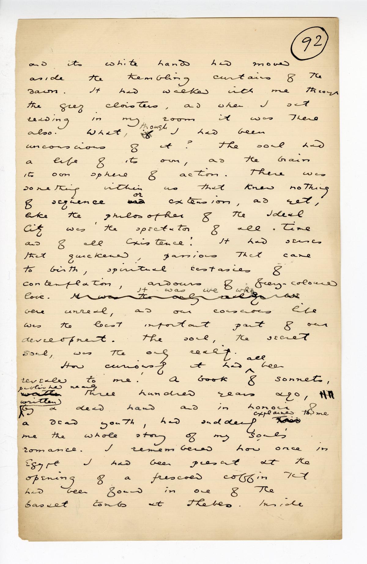 Folio 92 is a handwritten notebook page with no cutouts.