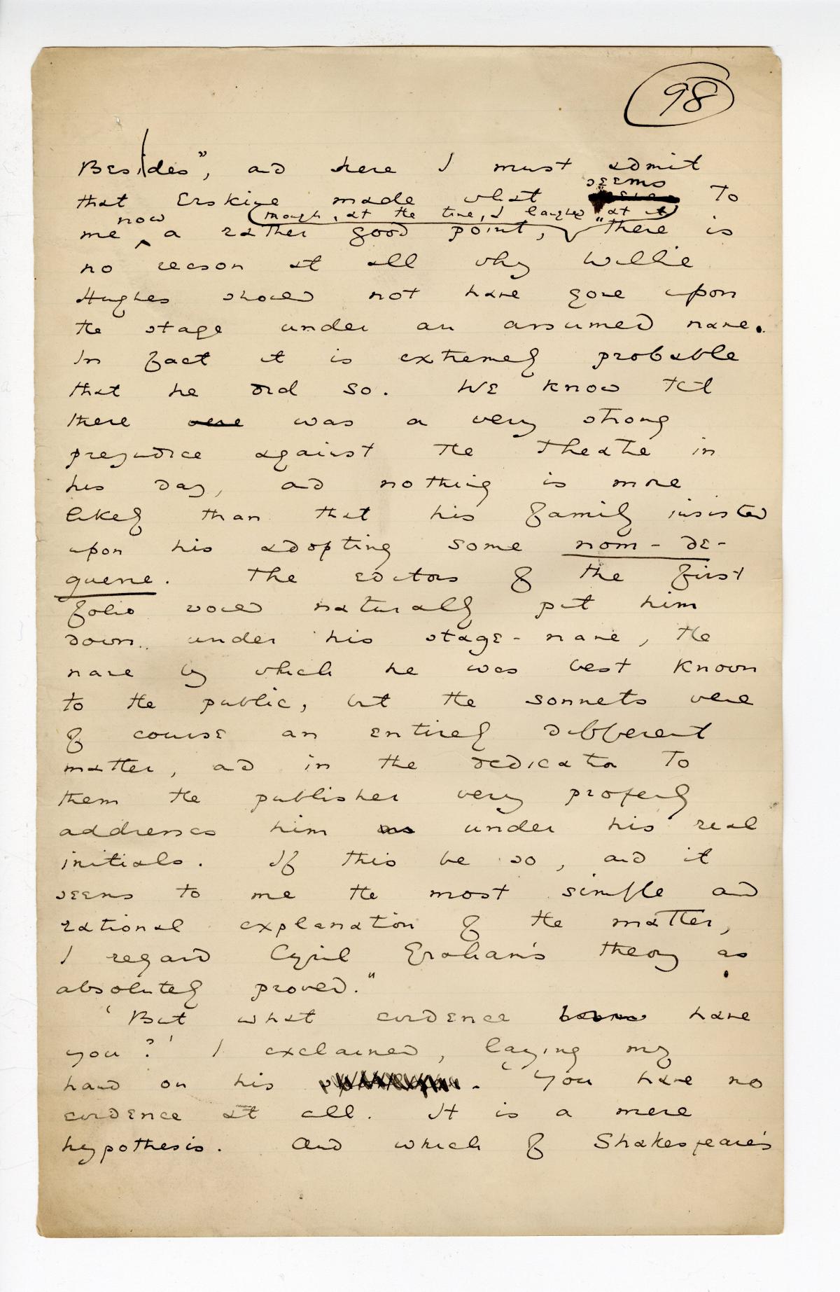 Folio 98 is a handwritten notebook page with no cutouts.