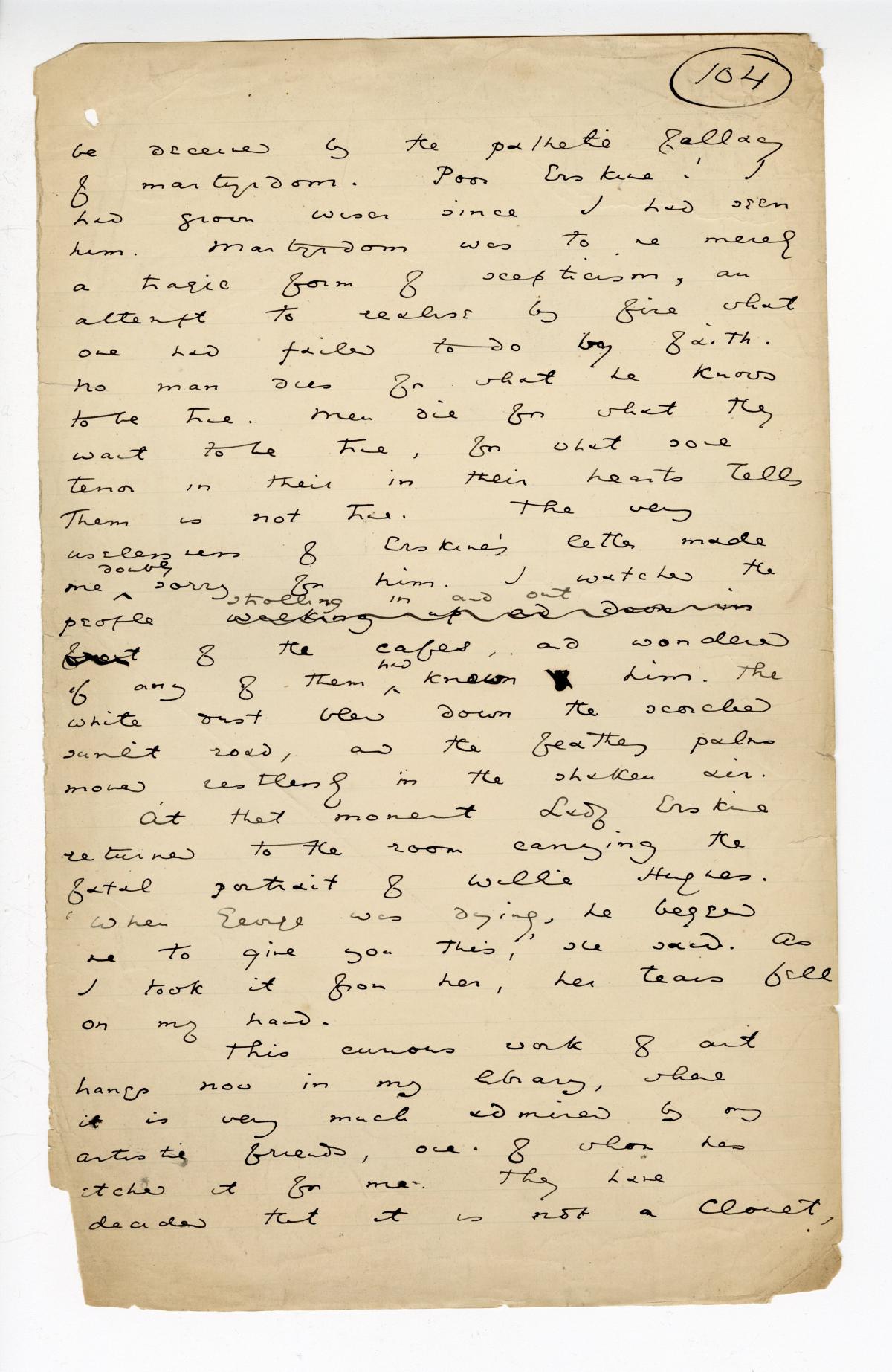 Folio 104 is a handwritten notebook page with no cutouts. 