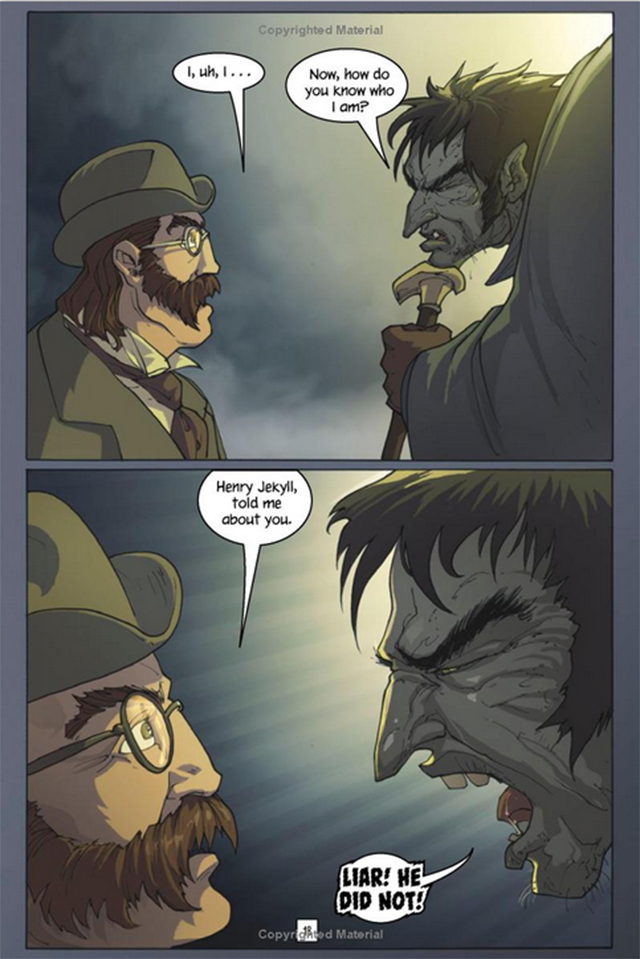 A well-dresed man is yelled at by an evil, more monstrous-looking man.