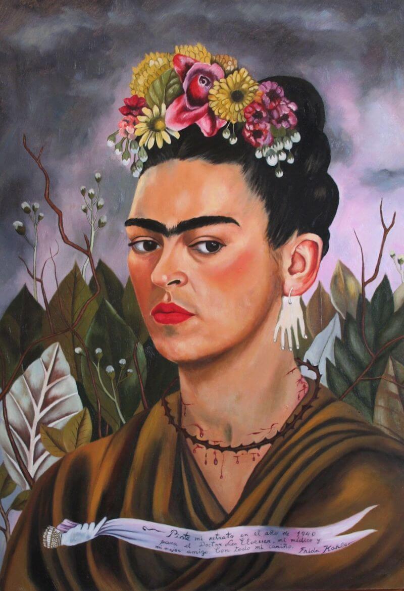 Frida Kahlo's 1940 "Self Portrait With Cropped Hair", Cindy Sherman's 1978 "Untitled Film Still #12", Frida Kahlo's 1931 "Frida and Diego Rivera, 1931", Frida Kahlo's 1940 "Self Portrait, Dedicated to Dr Eloesser"