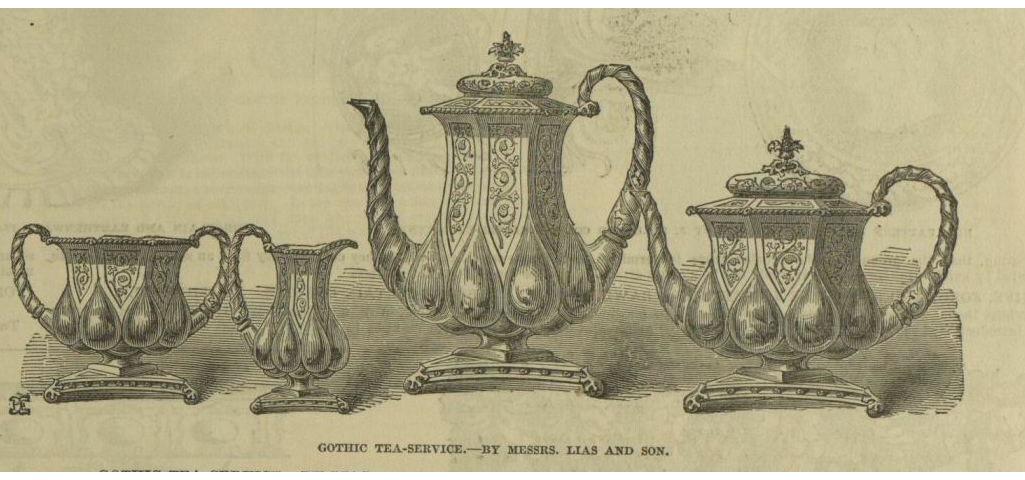 An advertisement for a Gothic tea set as found in a Victorian era newspaper.